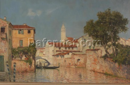 Authentic – looking Hand – crafted Oil Painting Inspired by Walter Moras’ ‘Venice Canal Scene’ on Canvas, Available from Dafen Village for Collectors of European – Themed Art with a Passion for Venetian Scenes