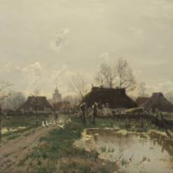 Unique Hand - painted Oil Art Inspired by Walter Moras' 'Vor dem Dorf' on Wood, Offered by Dafen Village for Home Decorators Seeking to Add a Touch of Rustic Charm