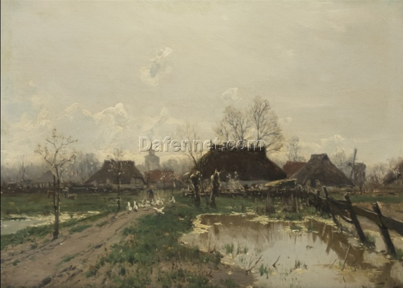 Unique Hand – painted Oil Art Inspired by Walter Moras’ ‘Vor dem Dorf’ on Wood, Offered by Dafen Village for Home Decorators Seeking to Add a Touch of Rustic Charm