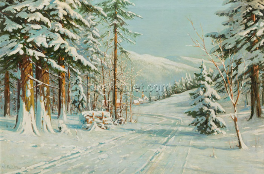 Stunning Handcrafted Oil Painting on Canvas Inspired by Walter Moras’ ‘Winter Landscape’ – Dafen Village Studio’s Offering for Home Decorators Craving a Wintry Vibe