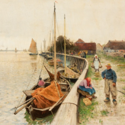 Exquisite Hand - Painted Oil Painting Inspired by Walter Moras' 'Kleiner Fischerhafen' - Dafen Village's Artistic Tribute