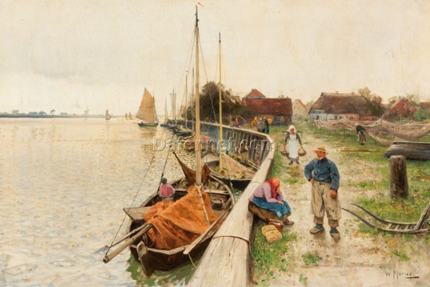 Exquisite Hand – Painted Oil Painting Inspired by Walter Moras’ ‘Kleiner Fischerhafen’ – Dafen Village’s Artistic Tribute