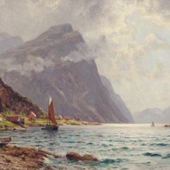 Authentic Reproduction of Walter Moras' 'Fjord Scenery' - Oil on Canvas by Dafen Village Studio