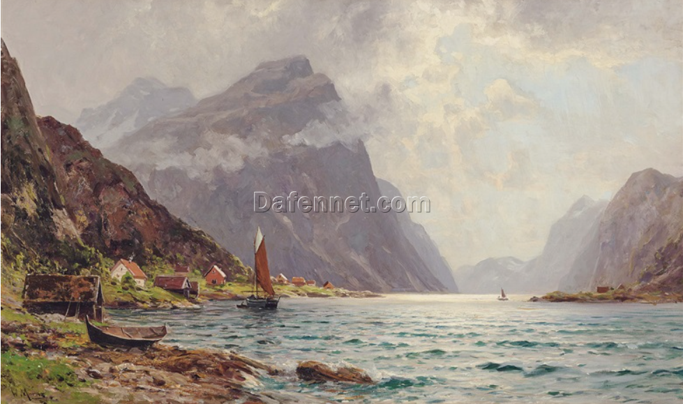 Authentic Reproduction of Walter Moras’ ‘Fjord Scenery’ – Oil on Canvas by Dafen Village Studio