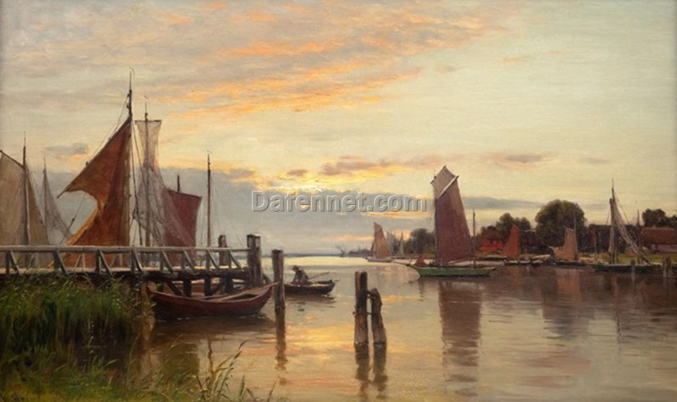 Exquisite Hand – Painted Oil Painting Inspired by Walter Moras’ ‘Przystań’ – Dafen Village’s Artistic Tribute