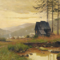 Authentic Hand-painted Oil Artwork from Dafen Village - Inspired by Walter Moras' 'Abendstimmung in einer Mittelgebirgslandschaft mit Blick auf ein Dorf' (ca. 1900–1925) on Canvas for Collectors of Vintage German Art
