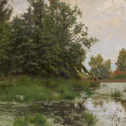 Handmade Oil Painting on Paper - Inspired by Walter Moras' 'Spreewaldlandschaft im Spätsommer' from Dafen Village, a Must - have for Art Enthusiasts