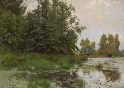 Handmade Oil Painting on Paper – Inspired by Walter Moras’ ‘Spreewaldlandschaft im Spätsommer’ from Dafen Village, a Must – have for Art Enthusiasts