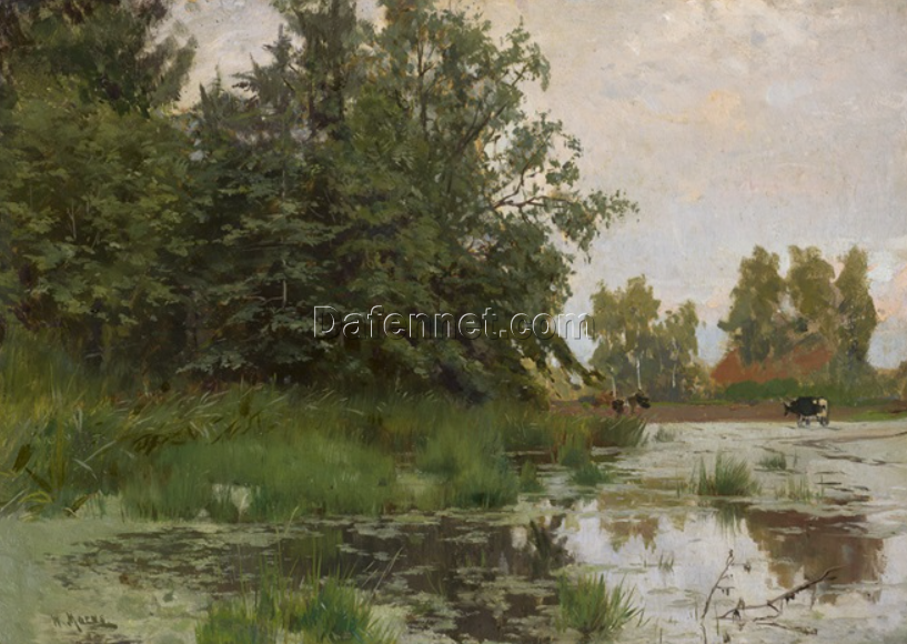 Handmade Oil Painting on Paper – Inspired by Walter Moras’ ‘Spreewaldlandschaft im Spätsommer’ from Dafen Village, a Must – have for Art Enthusiasts