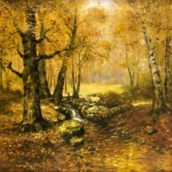Unique Dafen Village Artwork - Reproduction of Walter Moras' 'Herbstliches Waldstück mit Bachlauf und Staffagefigu' Oil on Canvas for Home Decor and Art Collectors