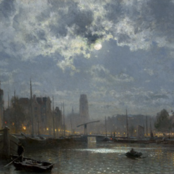 Dafen Village's Exquisite Reproduction of Walter Moras' 'Mondnacht über Amsterdam, ca. 1884' - A Captivating Canvas for Art Lovers