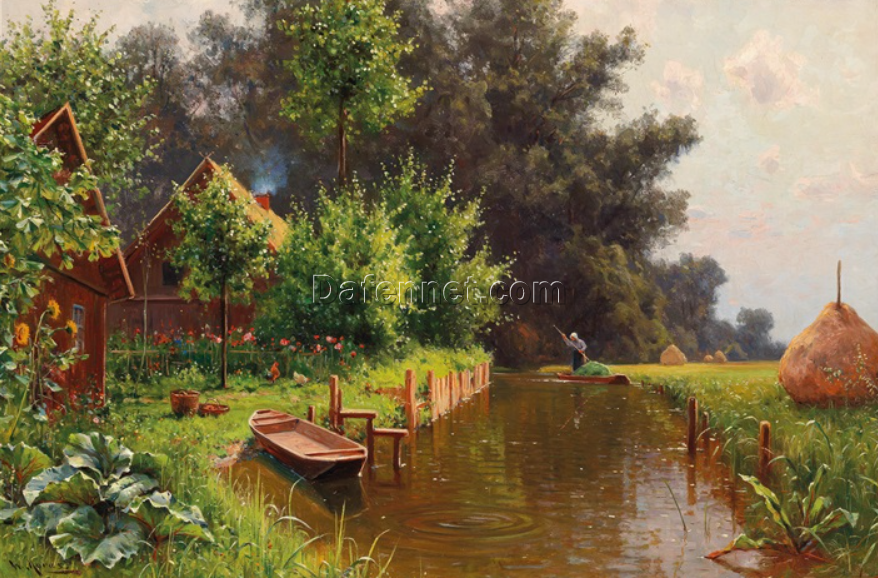 Unique Dafen Village Creation – Handmade Oil Painting on Canvas Inspired by Walter Moras’ ‘Woodland Landscape by the Spree’ for Home Decor