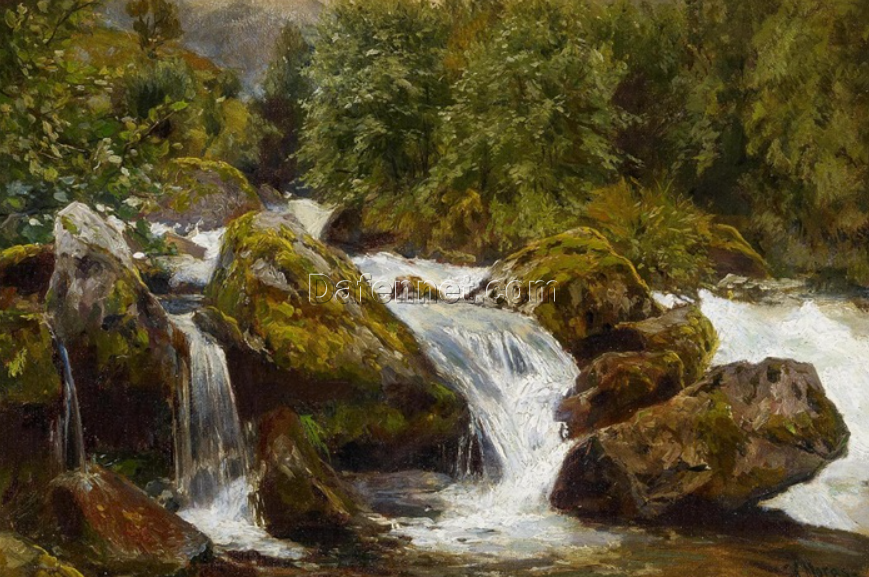 Unique Dafen Village Creation – Handmade Oil Painting on Canvas Inspired by Walter Moras’ ‘Wildwasser im Risengebirge’ for Home Decor