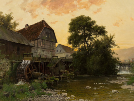 Authentic – looking Hand – painted Oil Art from Dafen Village – Inspired by Walter Moras’ ‘Watermill at Marburg