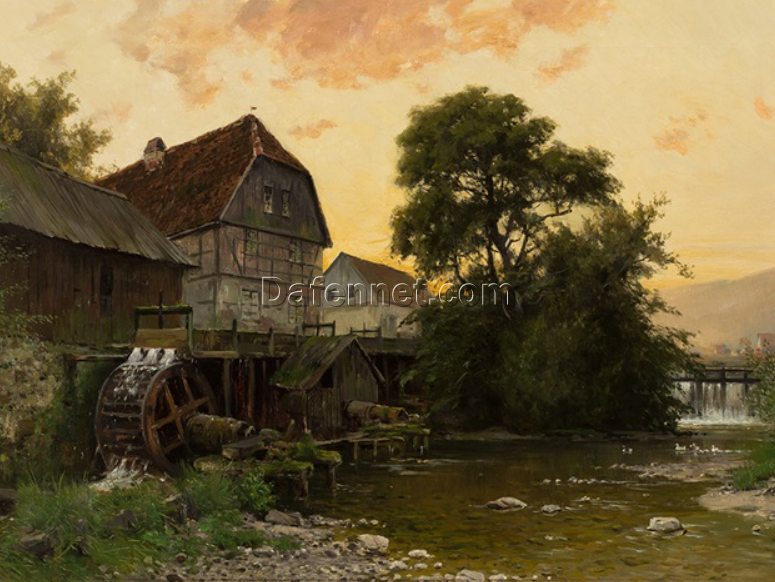 Authentic – looking Hand – painted Oil Art from Dafen Village – Inspired by Walter Moras’ ‘Watermill at Marburg