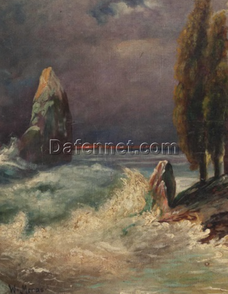 Unique Dafen Village Creation – Handmade Oil Painting on Canvas Inspired by Walter Moras’ ‘Meeresbrandung’ for Home Decor