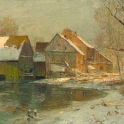Dafen Village's Exquisite Reproduction of Walter Moras' 'Winterlich eingeschneite Bauernhäuser' - A Charming Canvas for Art Lovers