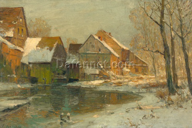 Dafen Village’s Exquisite Reproduction of Walter Moras’ ‘Winterlich eingeschneite Bauernhäuser’ – A Charming Canvas for Art Lovers