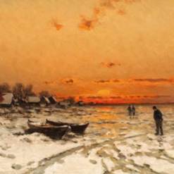 Unique Dafen Village Creation - Handmade Oil Painting on Canvas Inspired by Walter Moras' 'Sonnenuntergang im Winter' for Home Decor