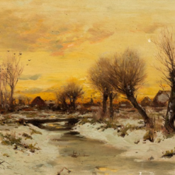 Unique Dafen Village Creation - Handmade Oil Painting on Canvas Inspired by Walter Moras' 'Wintry Village Landscape' for Home Decor