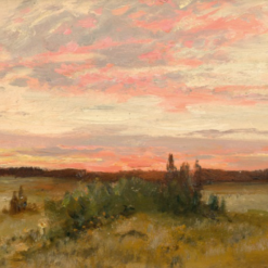 Unique Dafen Village Creation - Handmade Oil Painting on Panel Inspired by Walter Moras' 'Sonnenaufgang in mecklenburgischer Landschaft' for Home Decor