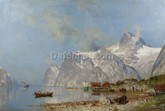 Exquisite Reproduction of Walter Moras’ ‘Village near Fjord’ – A Captivating Canvas for Art Aficionados