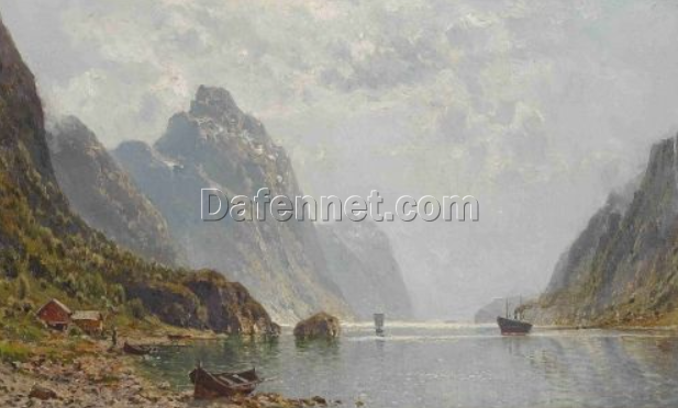 Authentic Hand – Painted Replica of Walter Moras’ ‘Fjordlandschaft’ for Art Enthusiasts