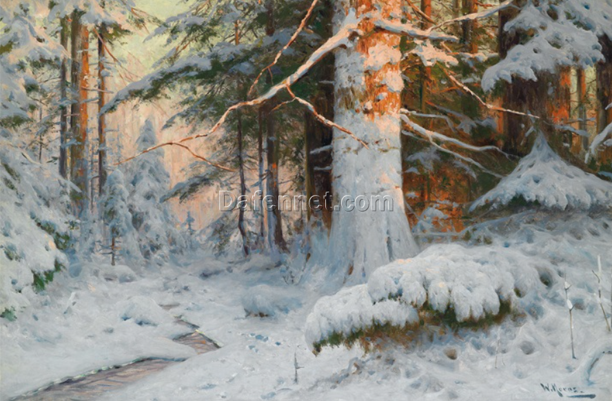 Gorgeous Reproduction of Walter Moras’ ‘Winterwald im Sonnenlicht’ Oil Painting
