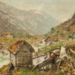 Authentic - looking Reproduction of Walter Moras' 'Balholm at the Sognefjord' Oil Artwork