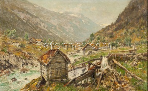 Authentic – looking Reproduction of Walter Moras’ ‘Balholm at the Sognefjord’ Oil Artwork