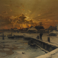 Dafen Village - Style Reproduction of Walter Moras' 'Fiskeby i vinterskrud' 1886 Oil Painting - 122x148 cm - Perfect for Art Investment and Interior Design - On Sale Now