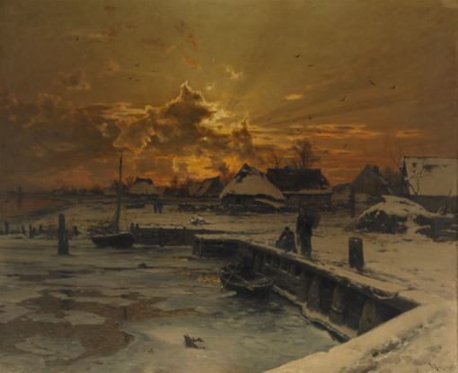 Dafen Village – Style Reproduction of Walter Moras’ ‘Fiskeby i vinterskrud’ 1886 Oil Painting – 122×148 cm – Perfect for Art Investment and Interior Design – On Sale Now