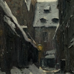 Dafen Village - Style Reproduction of Walter Moras' 'An der Fischerbrücke im Winter' - 25.5x15.4 cm Oil on Board for Art Enthusiasts