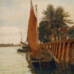 High - Quality Dafen Village Reproduction of Walter Moras' 'Segelboote im Hafen' - 44x41.5 cm Oil on Cardboard for Maritime Art Aficionados
