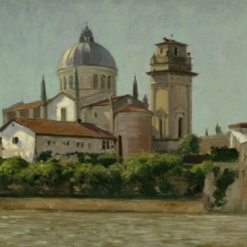 Authentic - Looking Dafen Village Style Replica of Walter Moras' 'Blick auf die Kirche San Giorgio in Braida, Verona, ca. 1878' - 28x36 cm Oil on Canvas for Interior Designers