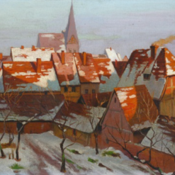 High - Quality Dafen Village Hand - Painted Reproduction of Walter Moras' 'Nordostdeutsches Städtchen an einem klaren Wintertag' - 23x33 cm Oil on Canvas for Art Collectors Searching for German Winter Scenes