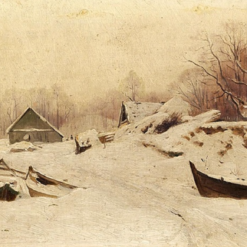 Captivating Dafen Village Reproduction of Walter Moras' 'Winter an einem See im Baltikum' - 30.5x50.5 cm Oil on Canvas Laid on Cardboard for Baltic Winter Lovers