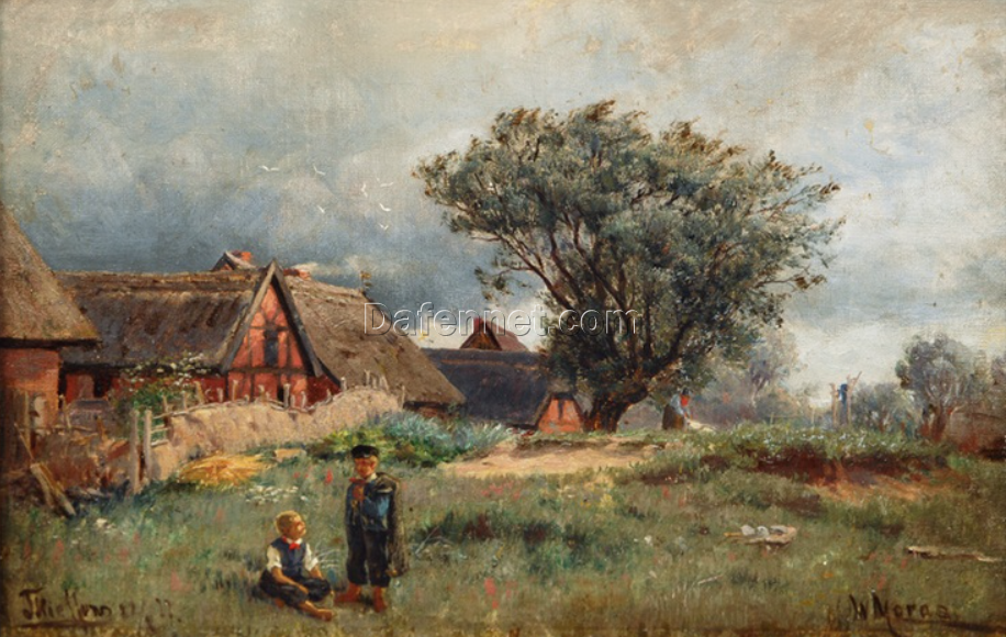 Authentic – Looking Dafen Village Style Replica of Walter Moras’ ‘View of Thiessow/Rugia, 1877’ – 28.5×42.5 cm Oil on Canvas for Collectors