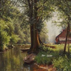 Authentic - looking Dafen Village Reproduction of Walter Moras' 'Im Spreewald' - 34.5x52 cm Oil on Canvas for Landscape Art Lovers