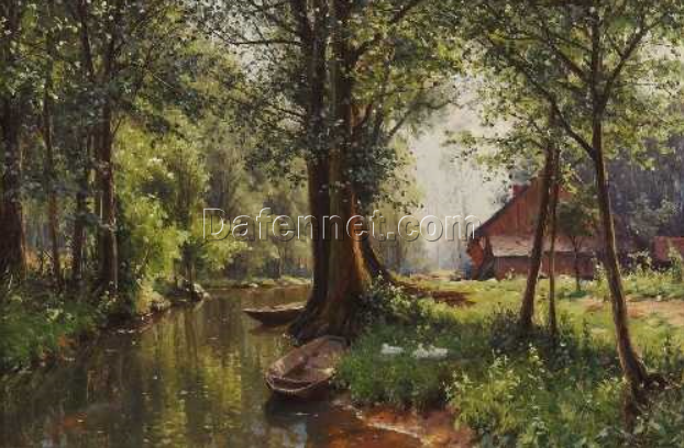 Authentic – looking Dafen Village Reproduction of Walter Moras’ ‘Im Spreewald’ – 34.5×52 cm Oil on Canvas for Landscape Art Lovers