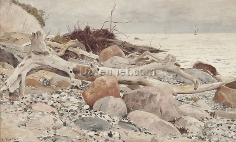 High – Quality Dafen Village Hand – Painted Replica of Walter Moras’ ‘An der Steilküste von Rügen mit Blick auf die Ostsee’ – 28×44.5 cm Oil on Paper for Art Enthusiasts