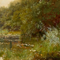 Exquisite Dafen Village Reproduction of Walter Moras' 'Waldteich mit Seerosen' - 26x40 cm Oil on Cardboard for Interior Decorators