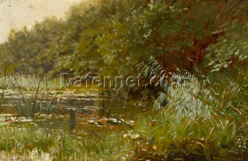 Exquisite Dafen Village Reproduction of Walter Moras’ ‘Waldteich mit Seerosen’ – 26×40 cm Oil on Cardboard for Interior Decorators