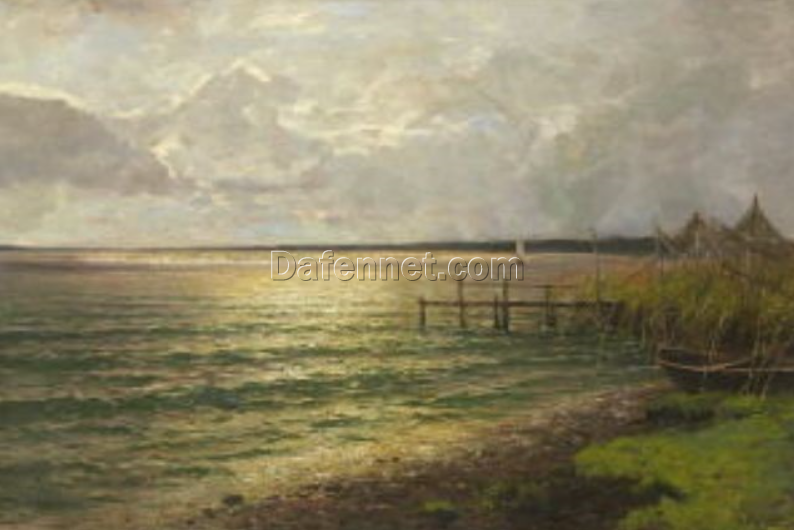 High – Quality Dafen Village Hand – Painted Replica of Walter Moras’ ‘Märkisches Seeufer im Abendlicht, ca. 1876’ – 80×120 cm Oil on Canvas for Collectors