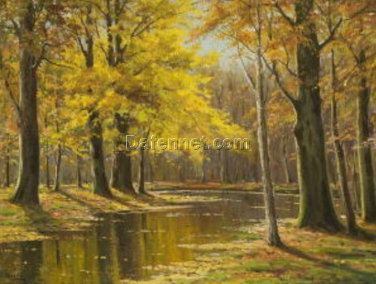 Authentic Dafen Village Reproduction of Walter Moras’ ‘Bachlauf im Herbstwald’ – 60×80 cm Oil on Canvas for Nature Art Lovers