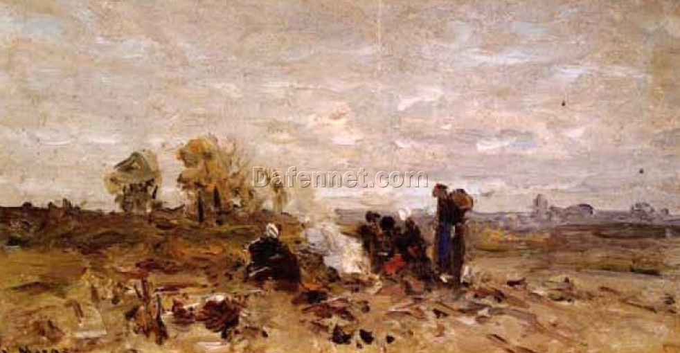 Charming Dafen Village Reproduction of Walter Moras’ ‘Kartoffelernte’ – 12×21 cm Oil on Cardboard for Interior Decorators