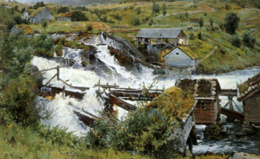 High – Quality Dafen Village Hand – Painted Replica of Walter Moras’ ‘Wildbach mit Holzschneidemühlen’ – 44.8×68.5 cm Oil on Cardboard Laid on Wood for Collectors