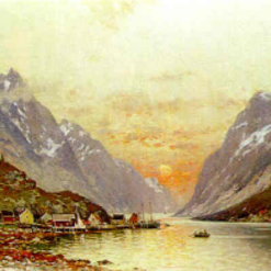 High - Quality Dafen Village Hand - Painted Replica of Walter Moras' 'A Fjord' - 55.8x90.7 cm Oil on Canvas for Art Collectors
