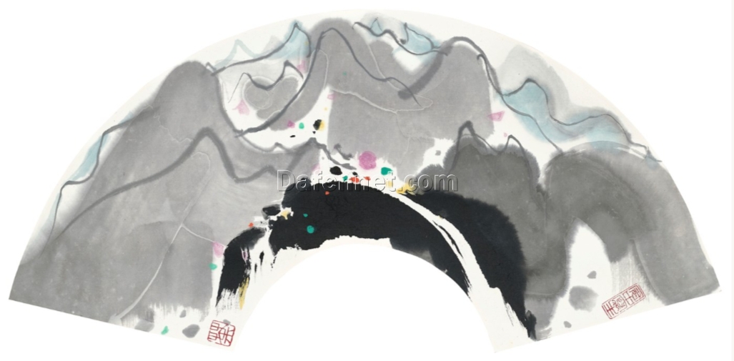 Huangshan Renzi Waterfall Inspired Original Oil Painting – Large Canvas Wall Art for Modern Home Décor