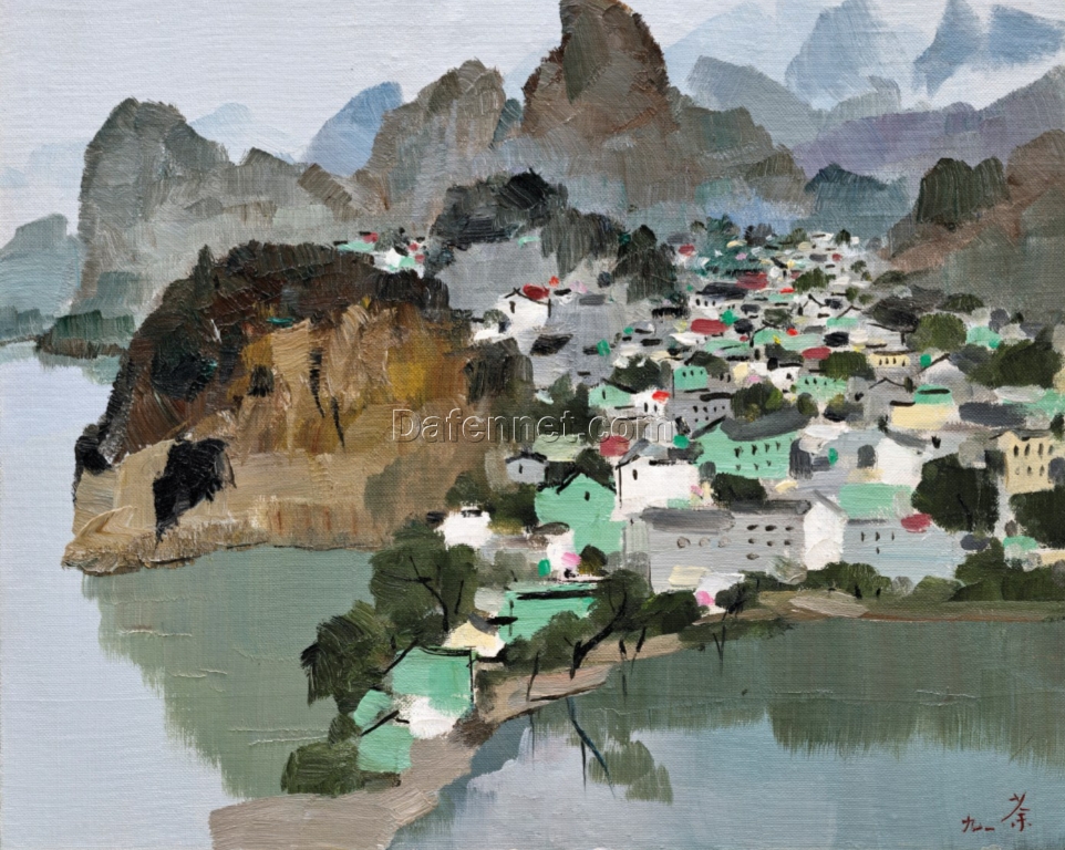 Wu Guanzhong Guilin Oil Painting – Custom Large Canvas Art for Living Room and Home Décor